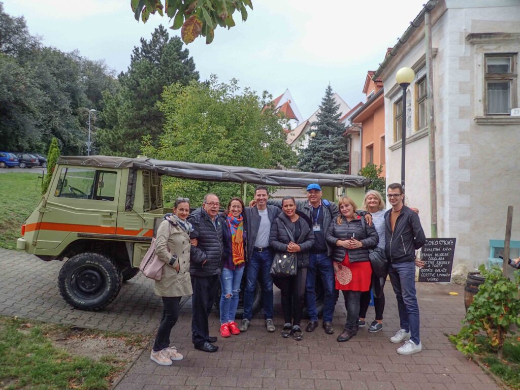WINESAFARI Svaty Jur Slovakia local glass of wine tasting attraction the best guided tour outdoor fun Pinzgauer new experience vineyards in Bratislava area close to Vienna Austria in Central Europe teambulding in lovakia enjoy time with collegues on the original wine trip